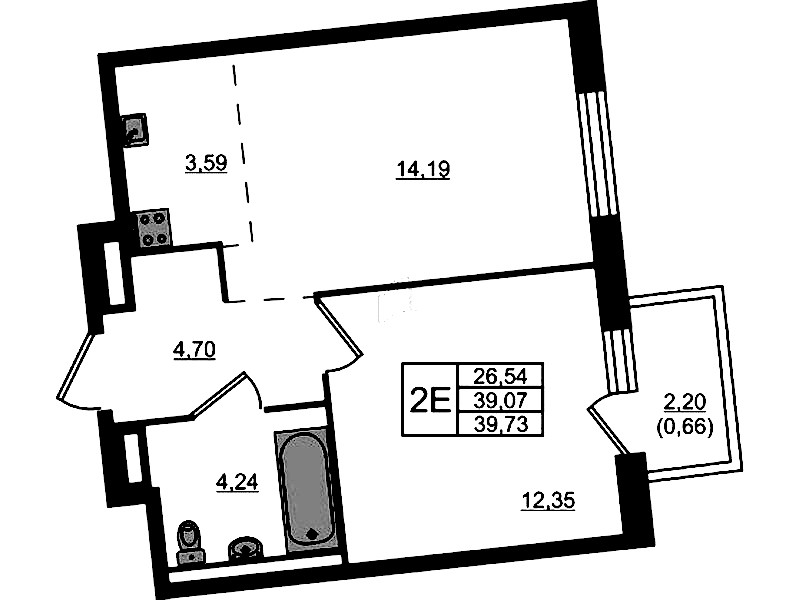 1-комнатная квартира 39.73 м², 5/11 эт., ЖК «Квартал Лаголово»